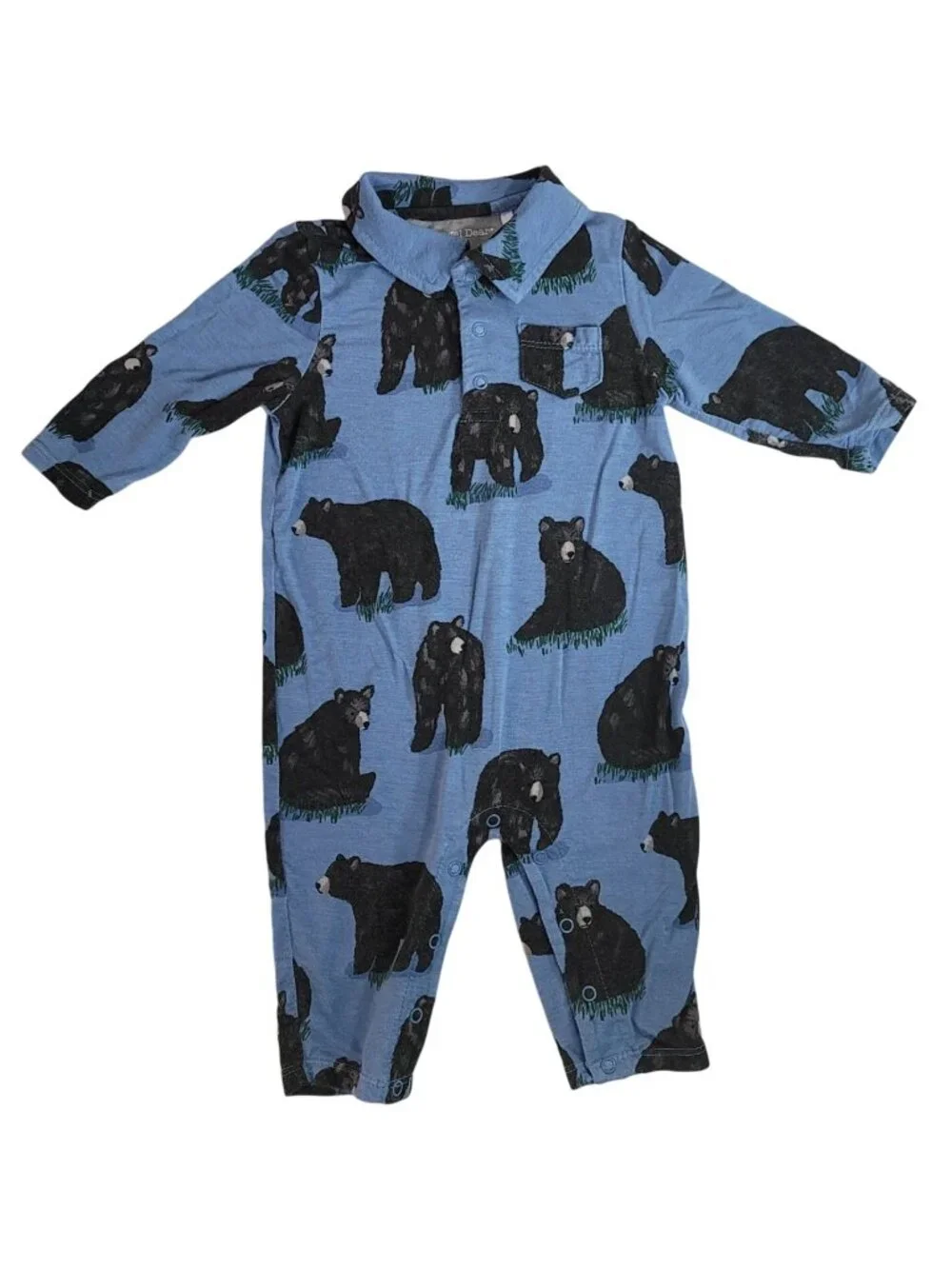 Angel Dear Bears Sleeper Blue Black 3-6M One Piece Snaps Long Sleeve Bamboo